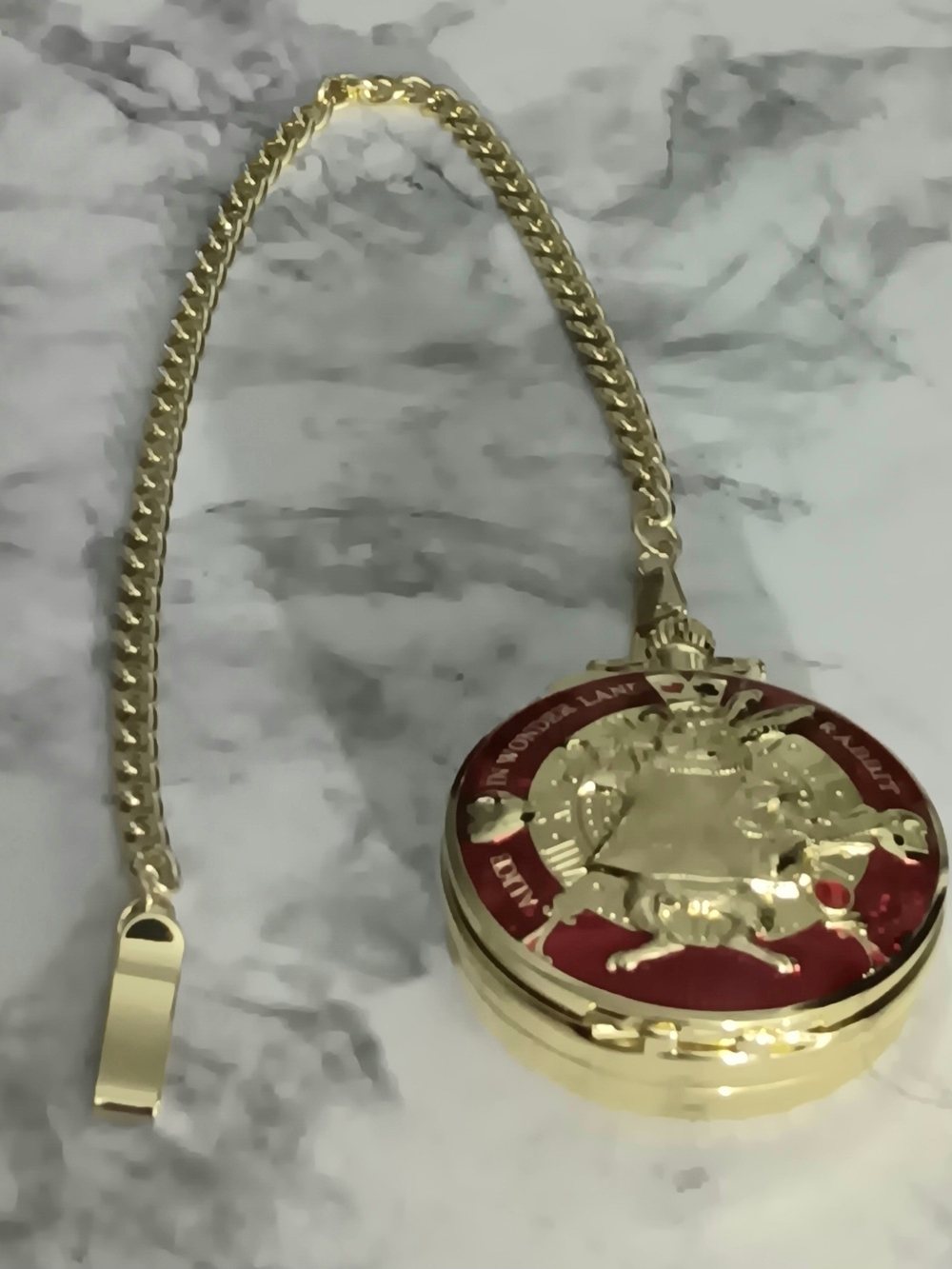 Disney Alice in Wonderland Musical Pocket Watch Gold & Red– Like New - Picture 2 of 7